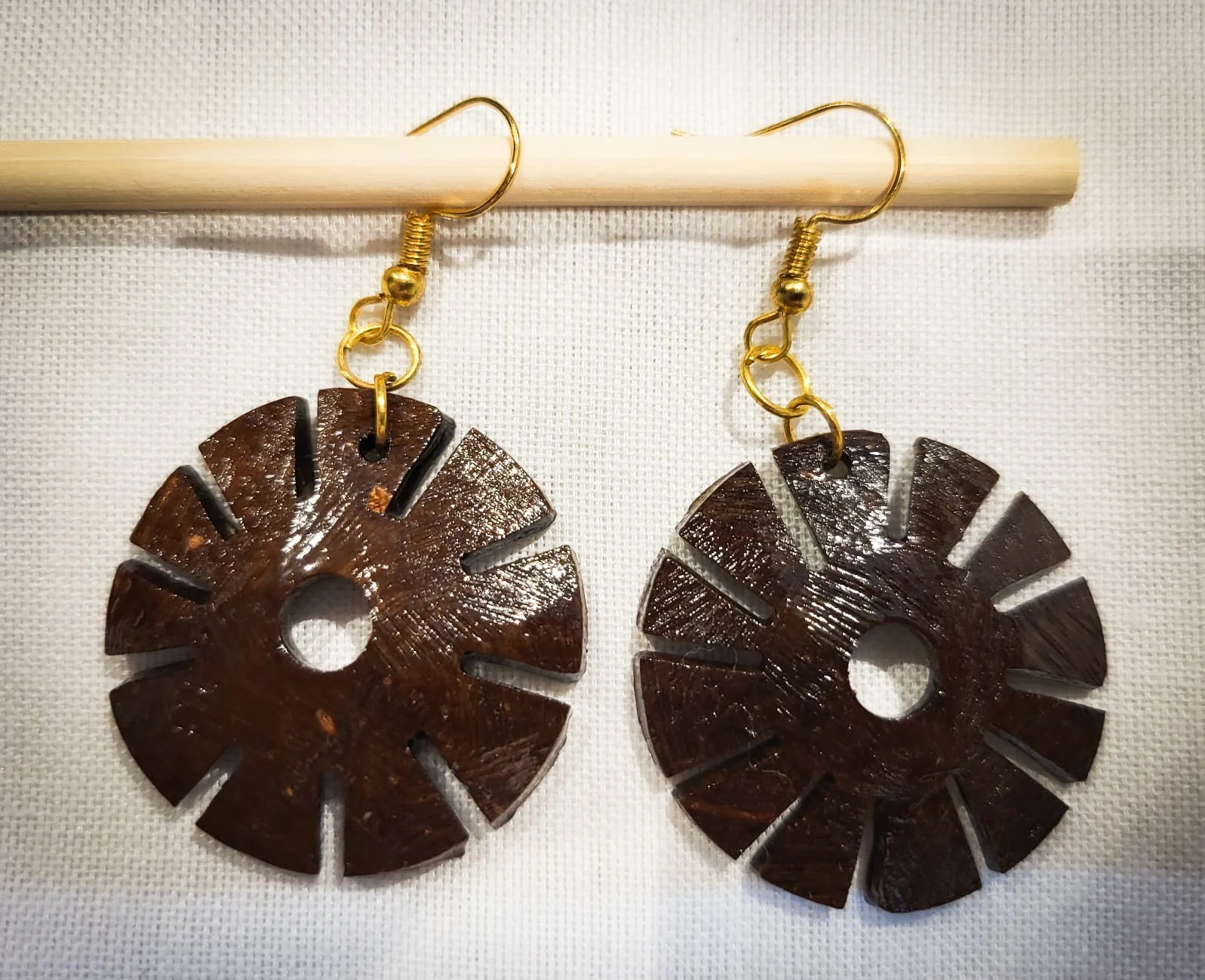 Sun Ray Carved Disk Earrings