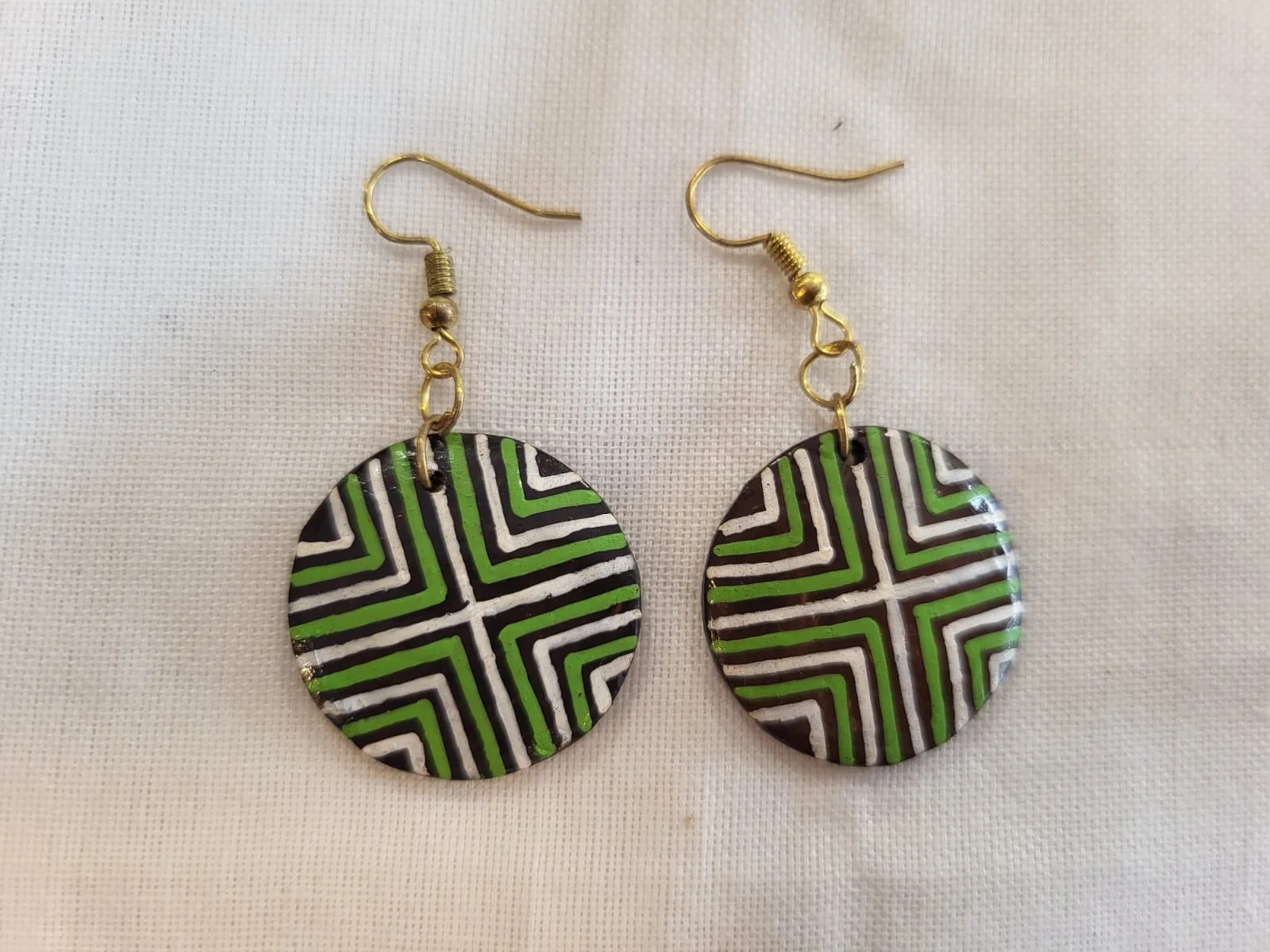 Green Maze Disk Earrings
