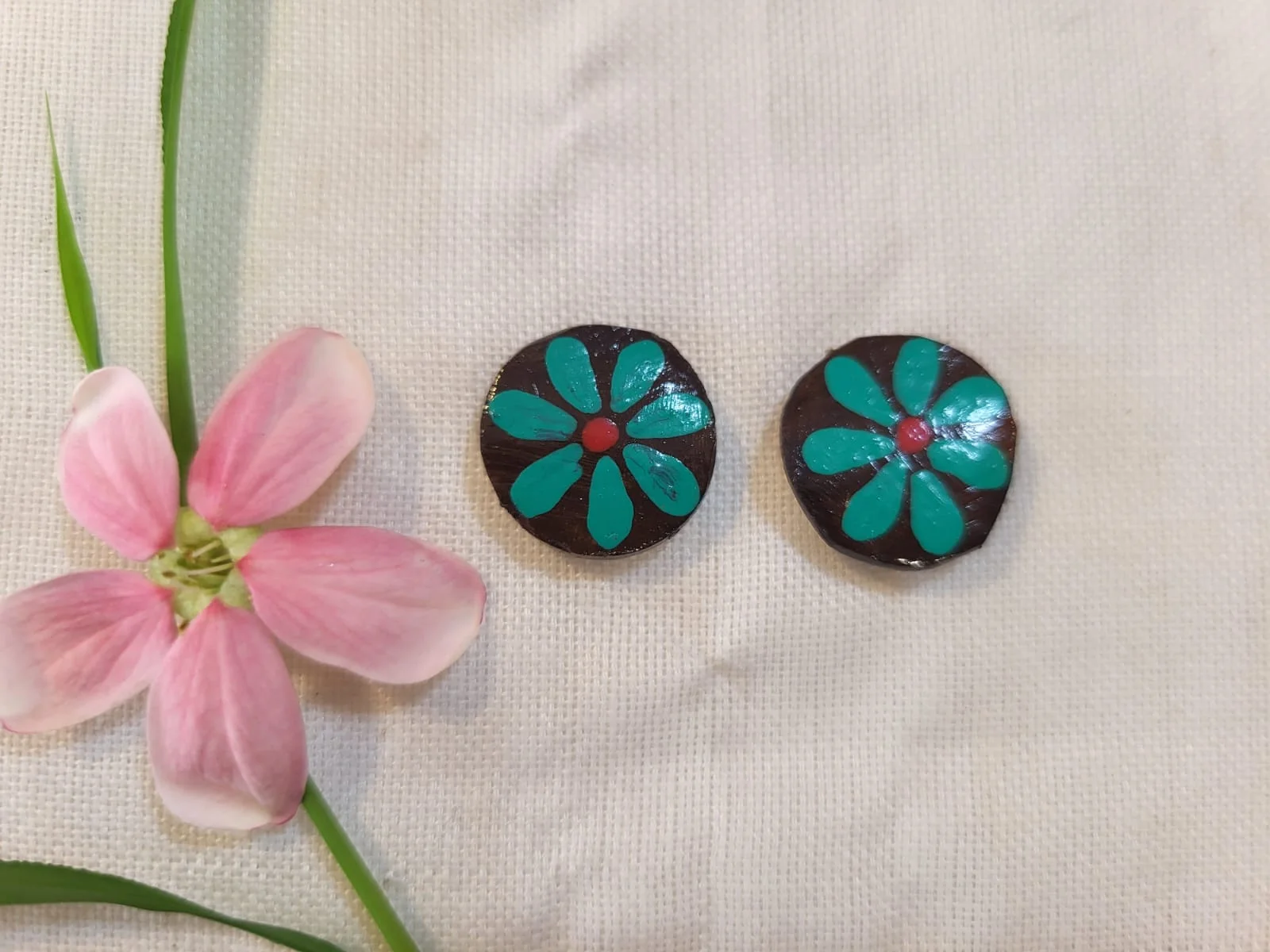 Teal Blossom Stud Earrings