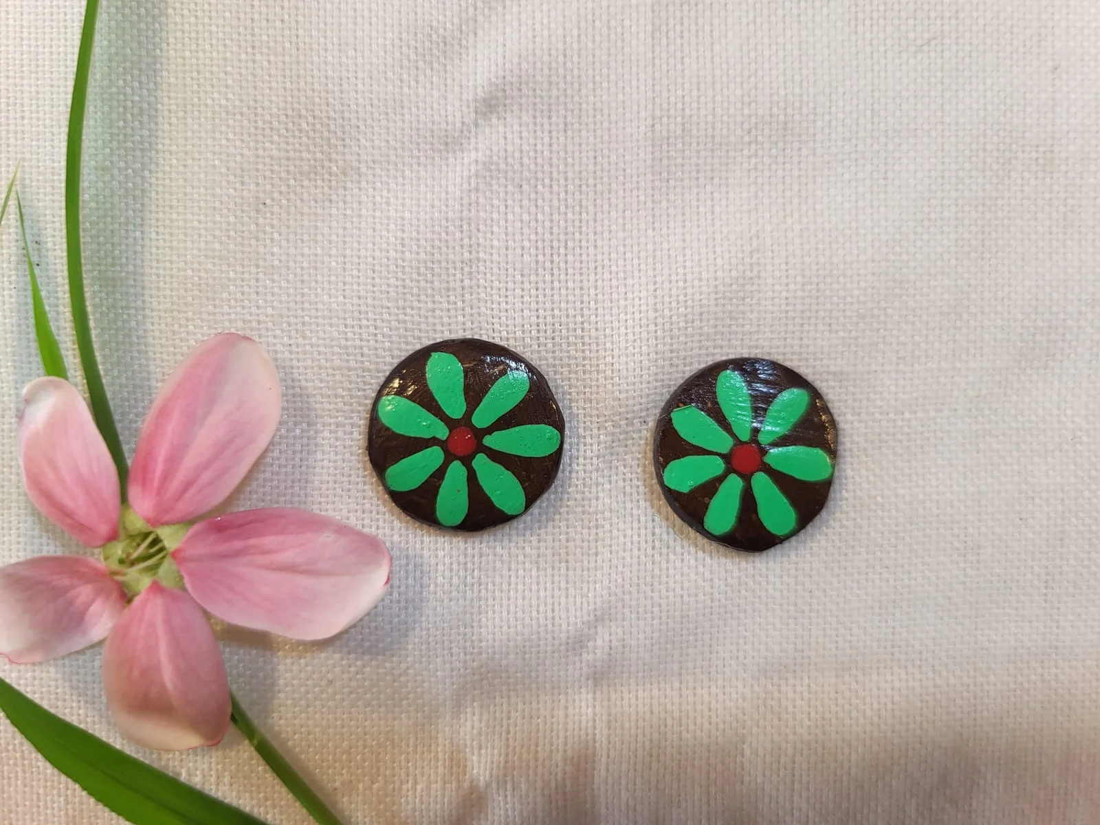 Green Frangipani Stud Earrings
