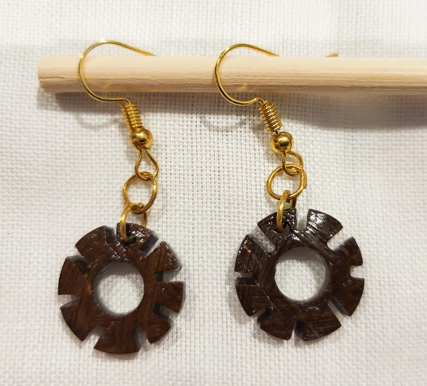 Cog Wheel Carved Earrings