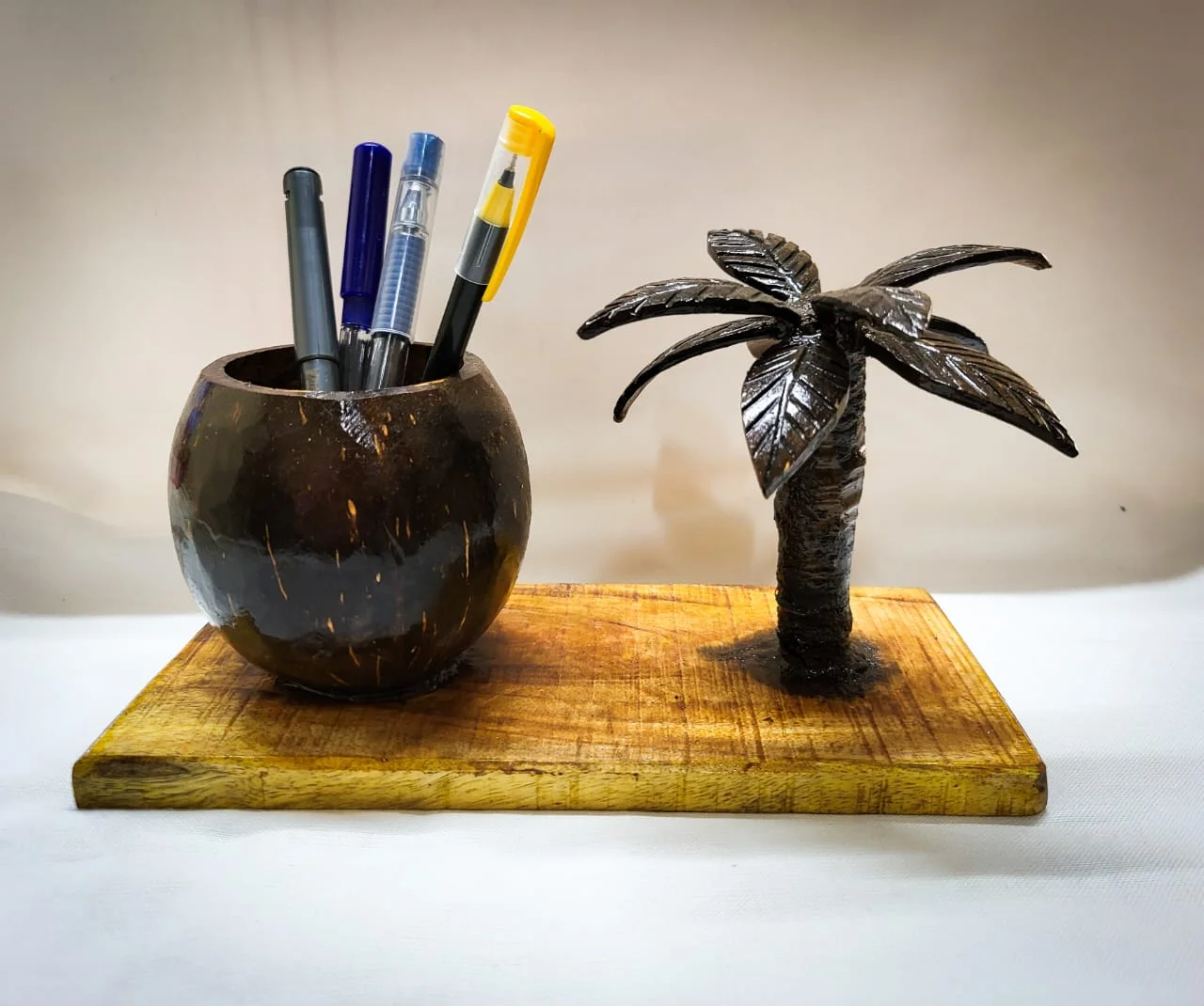 Pen Stand with Palm Tree Figurine